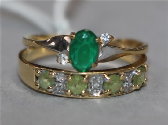 A Middle Eastern gold and gem set ring and a 14ct gold and gem set ring.